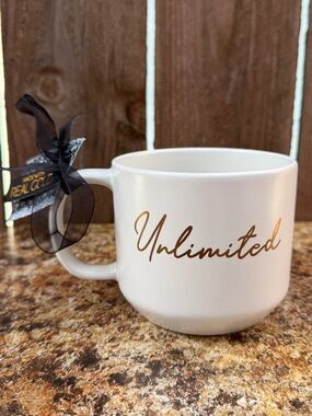 Rachel Zoe Unlimited White Ceramic Mug With Gold Script